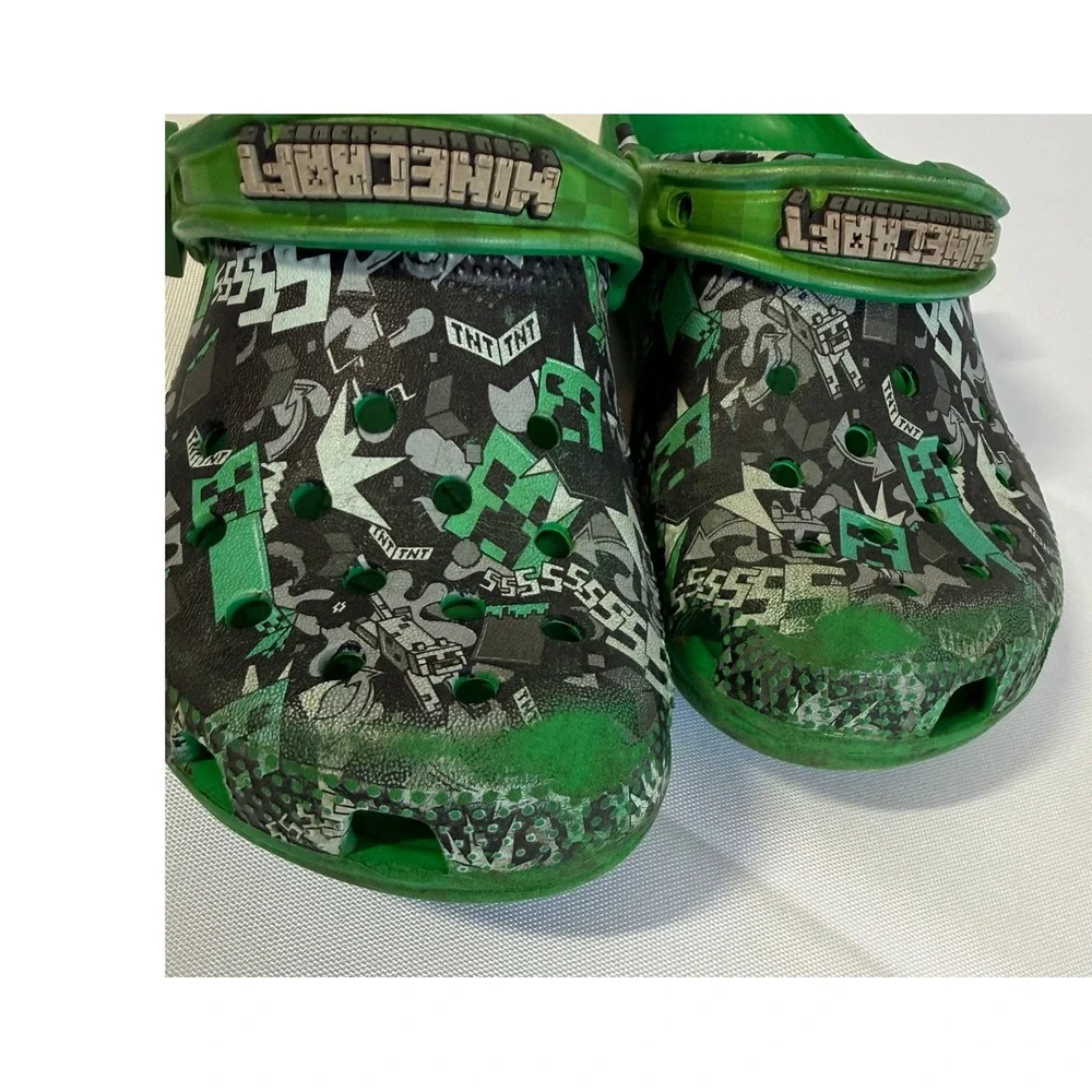 Crocs Boys Clogs C 11 Green Minecraft Creeper TNT Graphic Slip On Shoes Gamer